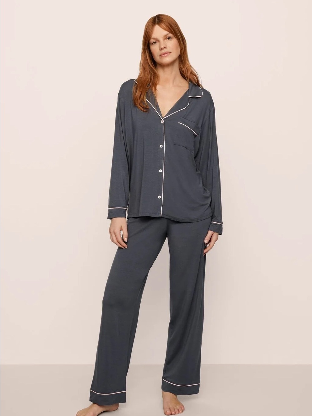 Eberjey Gisele TENCEL Modal Long Pajama Set in Graphite/White